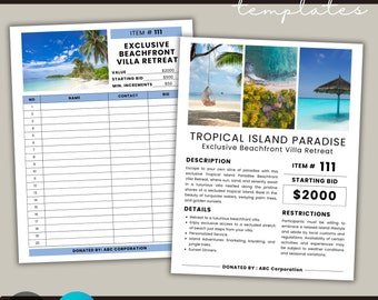 Editable Auction Bundle Item Description Sheet, Auction Bid Sheet, Auction Item Tracker, Auction Receipt, Auction Certificate Canva Template