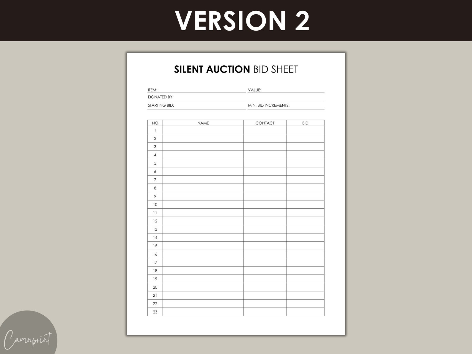 Editable Silent Auction Bid Sheet, Silent Auction Sign up Sheet ...