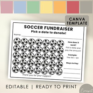 Soccer Fundraiser Calendar Sports Fundraiser Template Pick a Date Calendar Fundraiser Soccer Pay the Date Printable PDF Editable in Canva