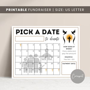 Church Calendar Fundraiser Form for Church Camp, Church Fundraising, Mission Trip Pick a Date Donation, Black out Board, Church Fundraiser