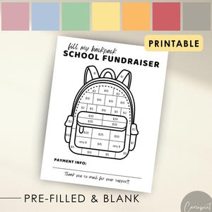 Fill My Bag-inzamelingsactie-flyer voor school-inzamelingsactie, terug naar school, direct downloaden, kleur mijn tas liefdadigheidsinzameling afdrukbare pdf