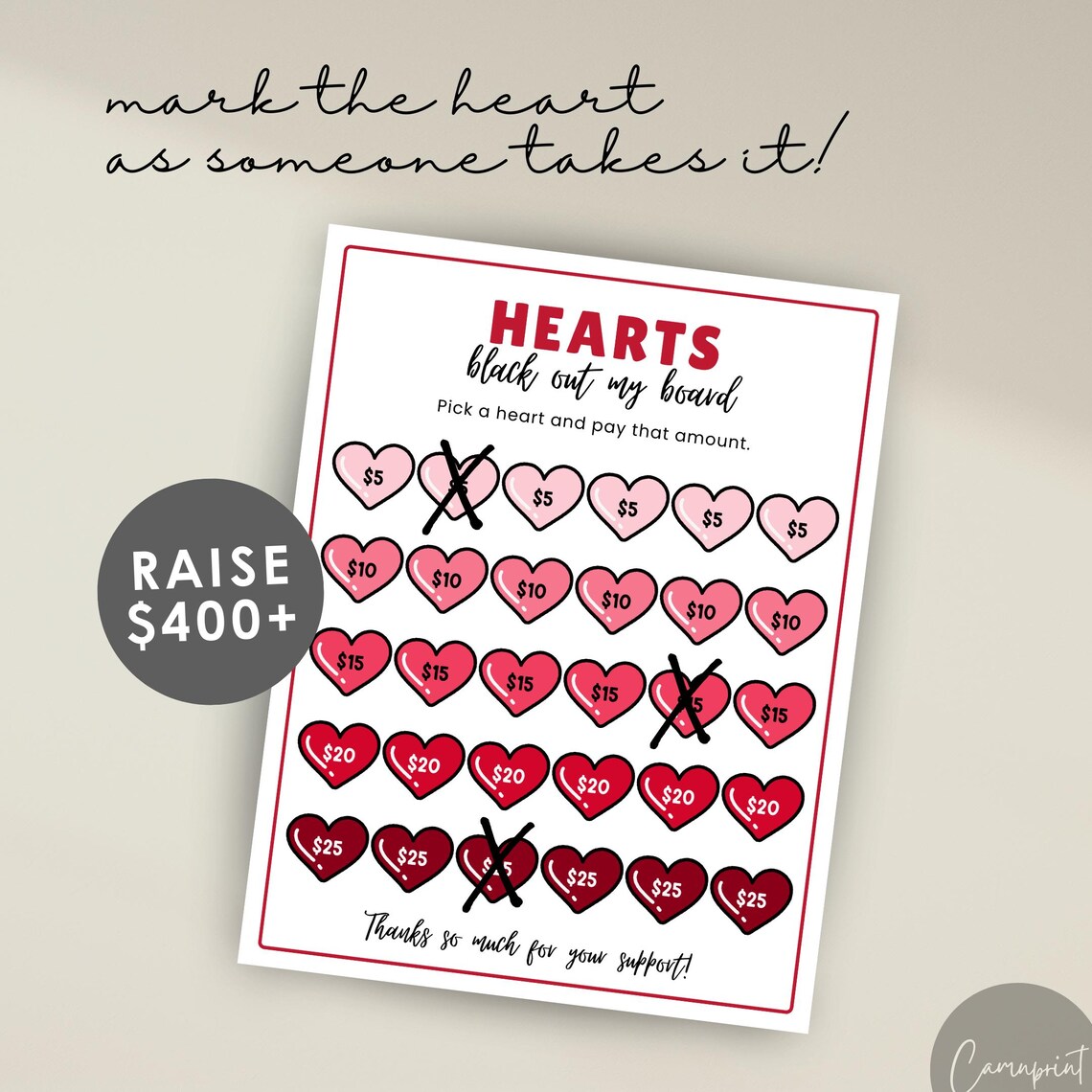 Heart Month Raffle Heart Fundraiser, February Fundraiser, Valentine Fundraiser for ...
