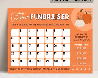 October Fundraiser Editable Fundraiser Calendar Pick A Date To Donate, Halloween Fundraiser, Fall Fundraiser Template, School PTO PTA