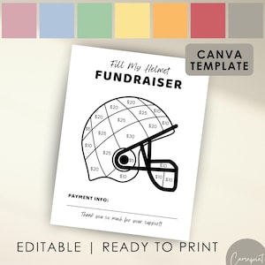 Fill My Helmet Fundraiser Form for Sports Fundraiser, Fill My Football Fundraiser Template Editable Fundraiser in Canva, Color My Helmet
