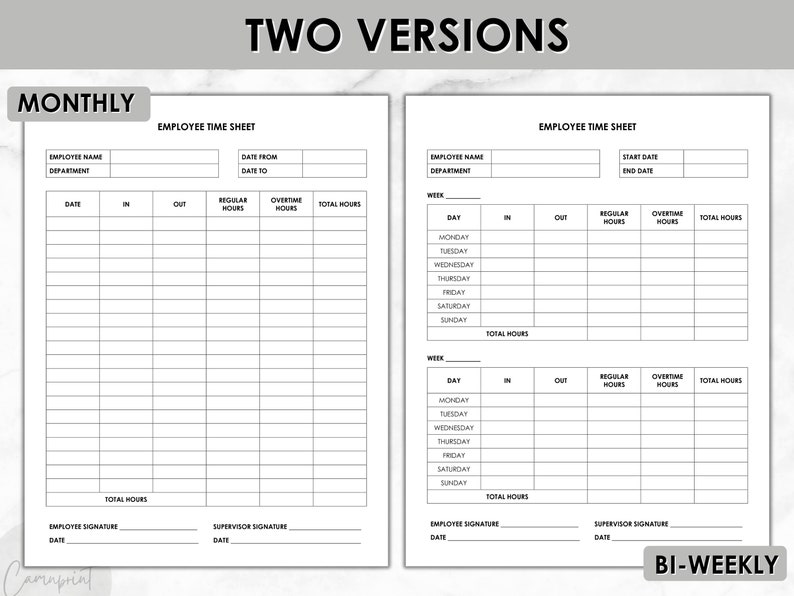 Employee Time Sheet Editable, Printable Time Card, Work Time Tracker, Work Schedule, Work Log