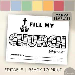 Fill My Church Fundraiser Form for Church Camp, Church Fundraising, Mission Trip Pick a Date Donation, Black out Board, Editable Template