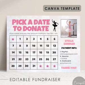 Dance Calendar Fundraiser, Dance Fundraiser Editable Canva Template, Pick a Date to Donate Dance Fundraiser, Fill My Dance Fundraiser Form