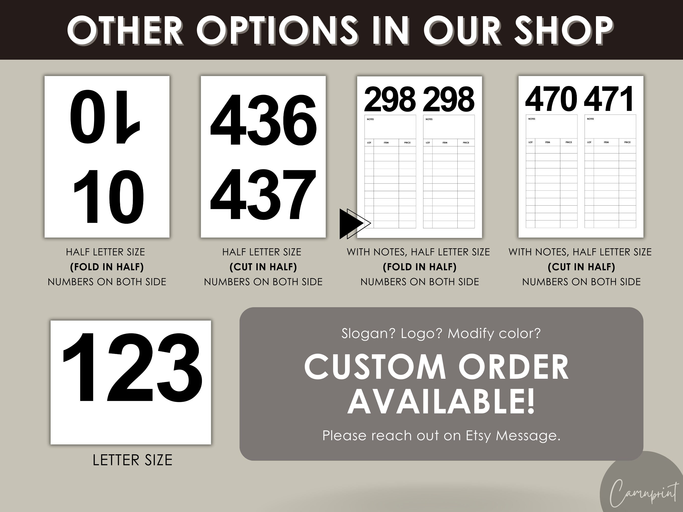 Auction Bid Card Printable Numbered Cards With Notes, Auction Printable ...