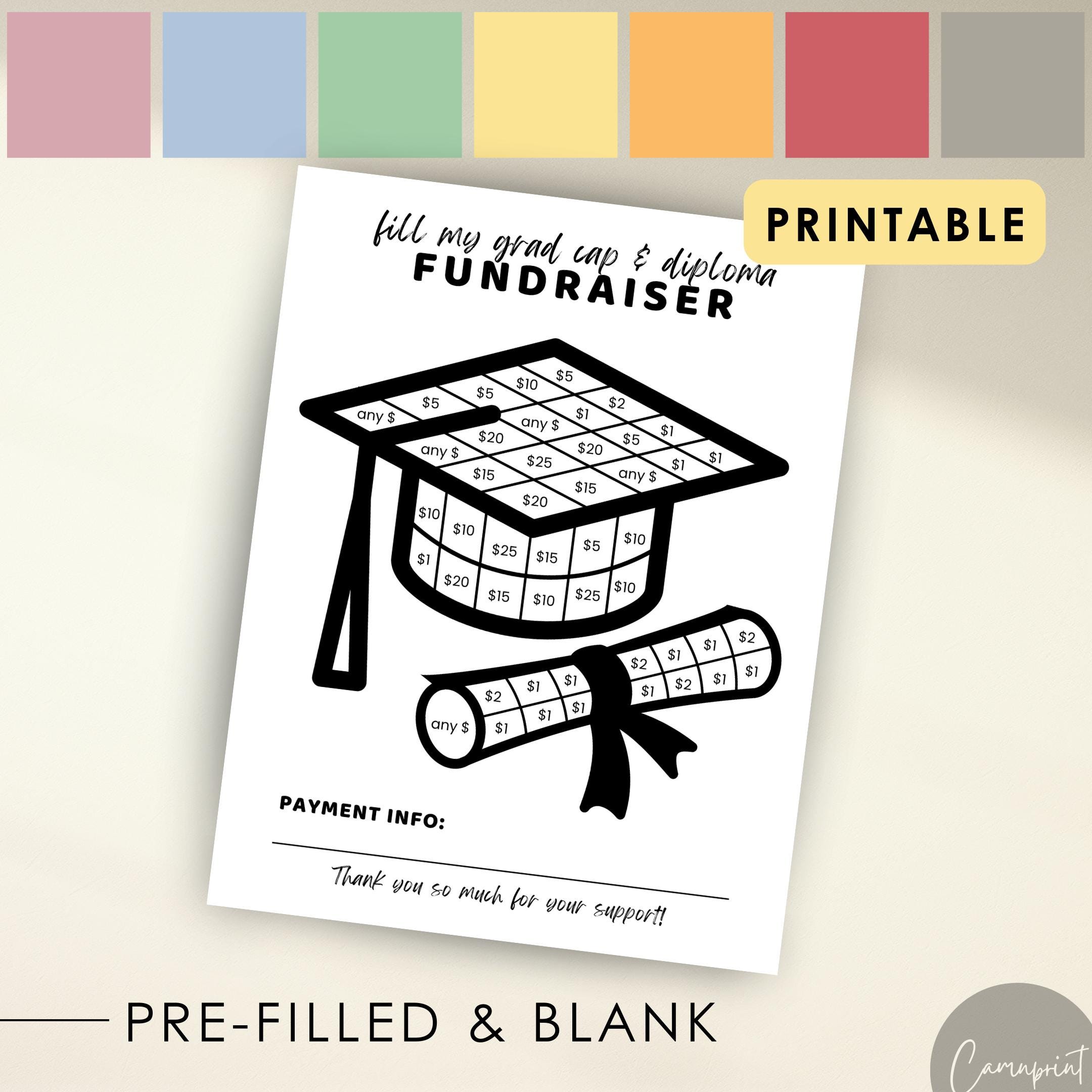 Graduation Fundraiser Fill My Grad Cap, Fill My Diploma for Senior Graduation Party, School Fundraiser Pay the Date Fundraiser Printable PDF