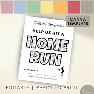 Softball Fundraiser Editable Template for Sports Fundraiser, Fill My Softball Fundraiser Editable in Canva Template, Baseball Fundraiser