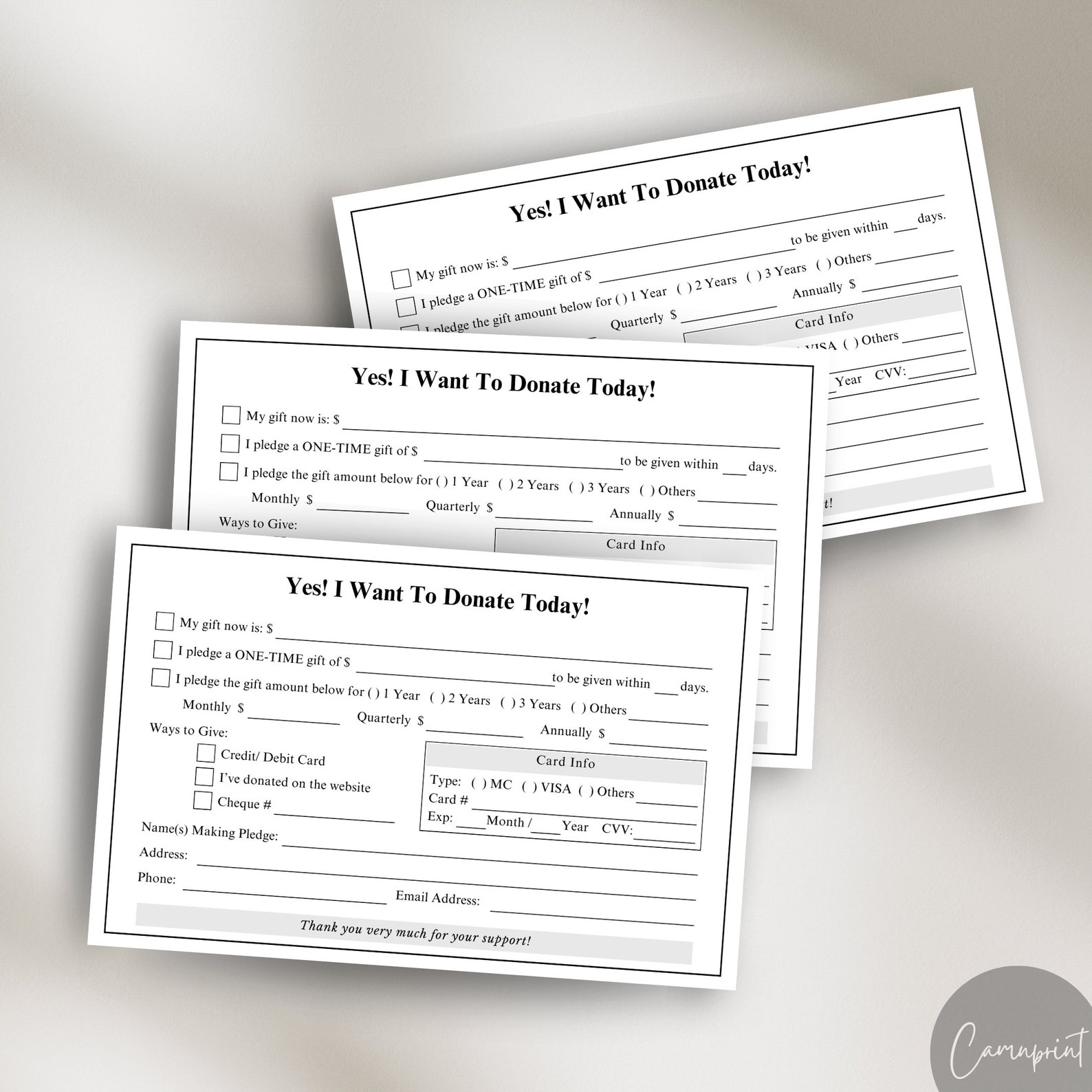 Editable Donation Card Printable Pledge Form, Donation Form, Donation ...
