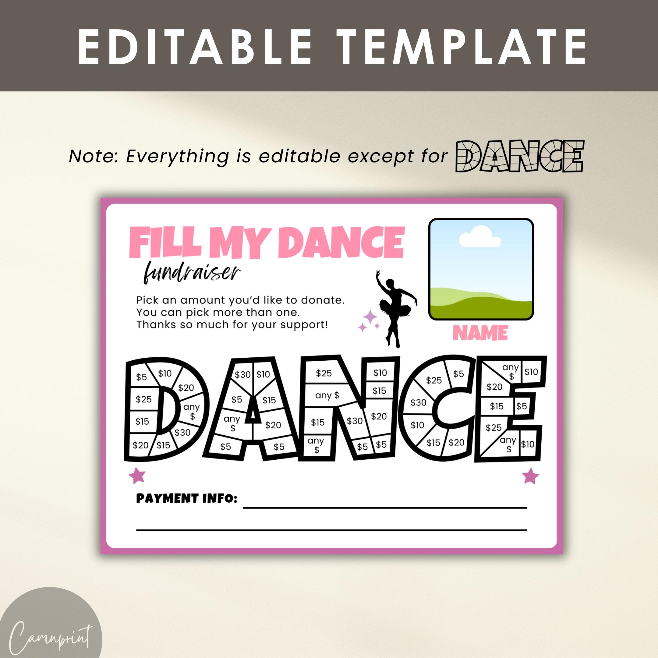 Dance Fundraiser, Fill My Dance Fundraiser Printable, Editable