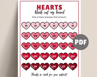 Heart Fundraiser, February Fundraiser, Valentine Fundraiser for Valentine’s Day, School Fundraiser Pick a Date to Donate, Black Out My Board