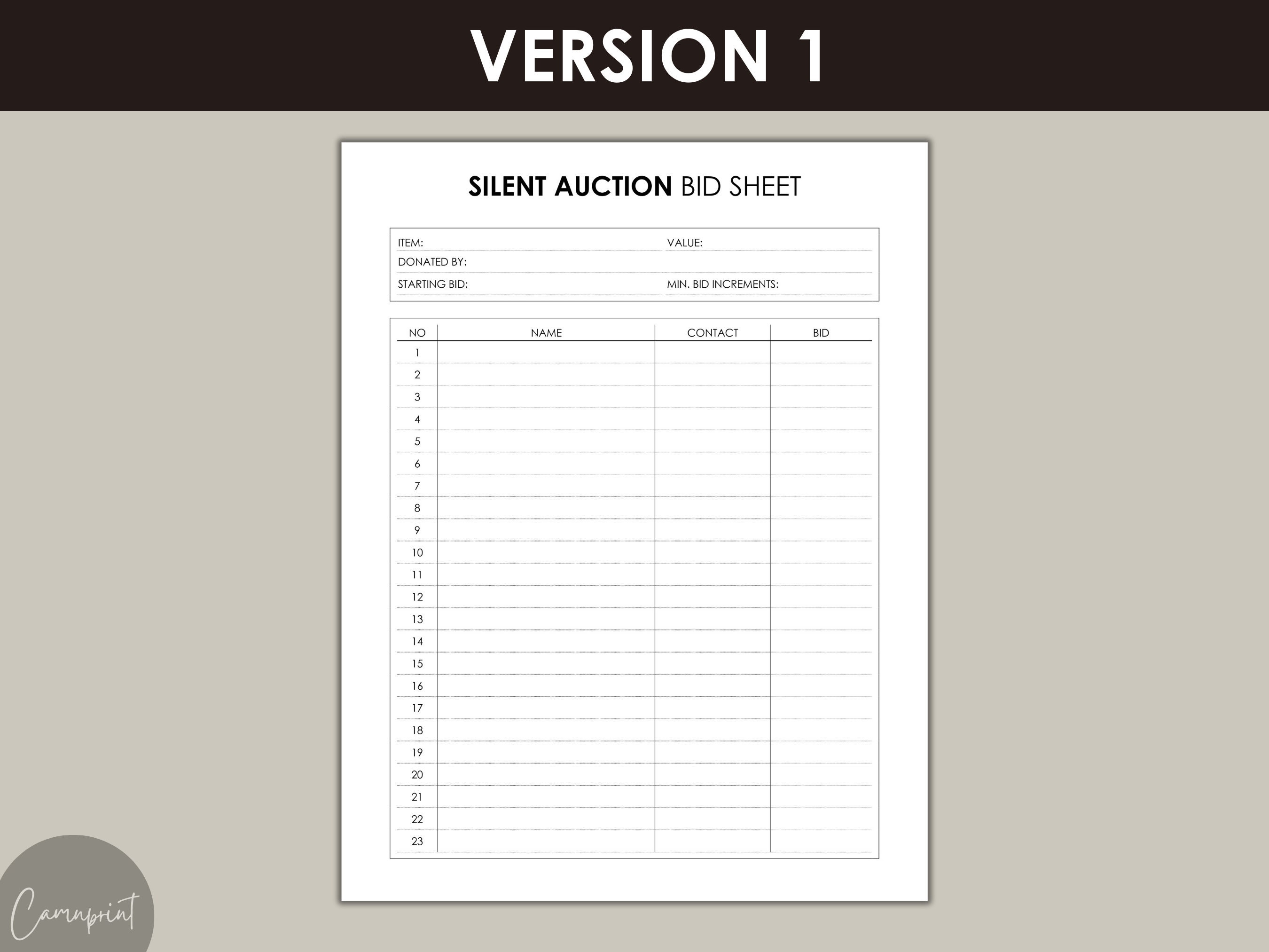 Editable Silent Auction Bid Sheet, Silent Auction Sign up Sheet ...