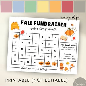 Fall Fundraiser Pick a Date to Donate Calendar Fundraiser for School Fundraiser, Autumn or Fall Cash Calendar Printable Fundraiser Flyer PDF