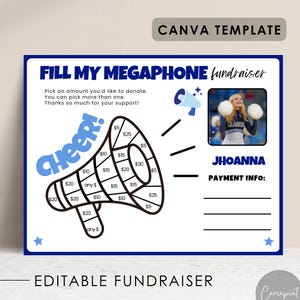 Cheer Fundraiser Fill My Megaphone Fundraiser Form for Cheerleading Fundraiser Ideas, Help Me Fill My Megaphone Editable Template in Canva