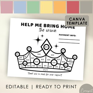 Fill My Crown Pageant Fundraiser for Pageant Fundraising, Editable Color My Crown, Printable PDF and Editable Fundraiser Form in Canva