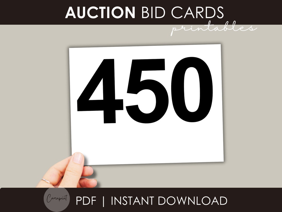 Auction Bid Card Printable for Non-profit School Auction Charity ...