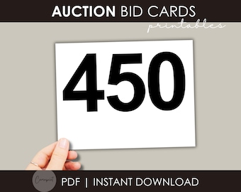 Auction Bid Card Printable for Non-profit School Auction Charity Fundraising Event Numbered Card Auction Printable Bid Card PDF Letter Size