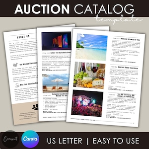 Auction Catalog Template Editable Auction Template for School Auction Item Sheet for Live Auction, Silent Auction Template Auction Printable