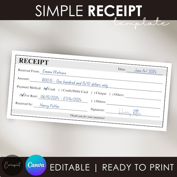 simple rent receipt template in excel