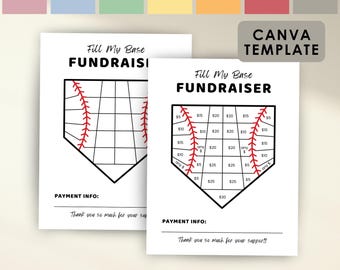 Modello di raccolta fondi per la squadra di baseball &quot;Fill My Base&quot; per volantini di raccolta fondi sportivi, raccolta fondi per il calendario del baseball, sponsorizza la mia stagione, modello Canva