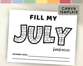 Fill My Month July Fundraiser Black Out Board, July Calendar Fundraiser Template Editable Canva Template, Pick a Date To Donate Fundraiser