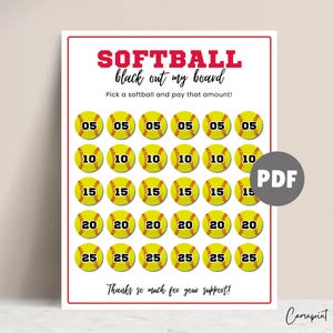 Softball Fundraiser Black Out My Board, Softball Pick A Date to Donate Calendar Fundraiser, Pay for My Day Softball Printable PDF