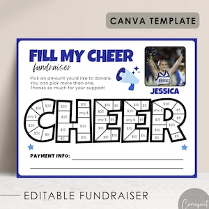 Cheer Fundraiser, Fill My Cheer Fundraiser Form for Cheerleading, Sponsor My Season, Color My Cheer Fundraiser Template, Editable in Canva