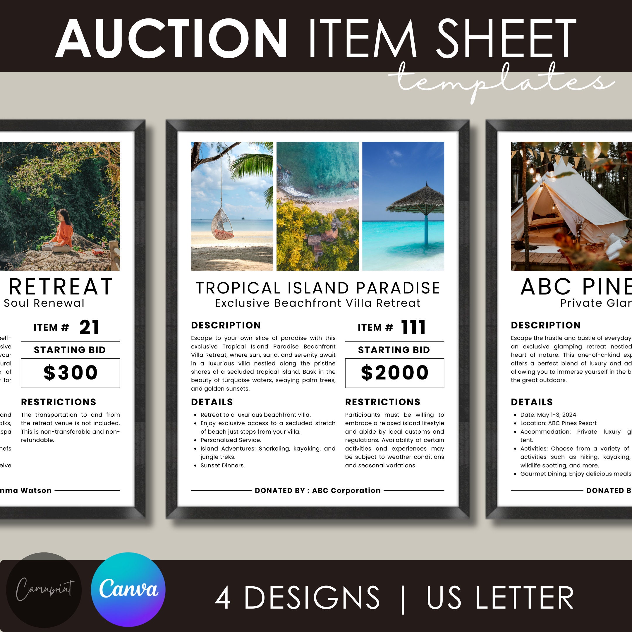 Editable Silent Auction Item Description Sheet, Auction Info Sheet Editable Silent Auction Item Description Sheet, Auction Info Sheet