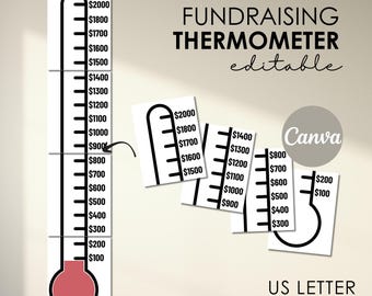 Editable Really Big Goal Fundraising Thermometer for Nonprofit Fundraiser Tracker, Fundraising Goal Thermometer Large Goal, Canva Template
