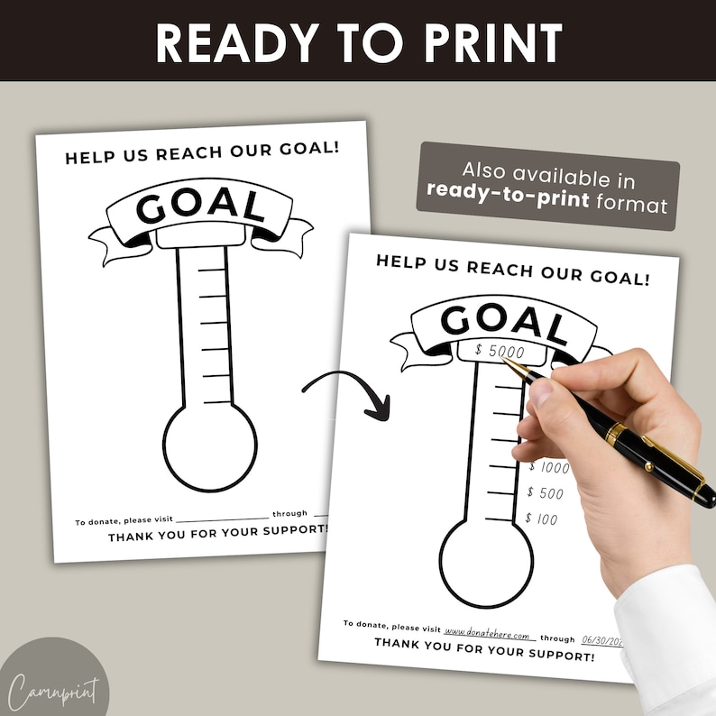Fundraising Thermometer for Nonprofit Fundraiser Tracker, Fundraising ...