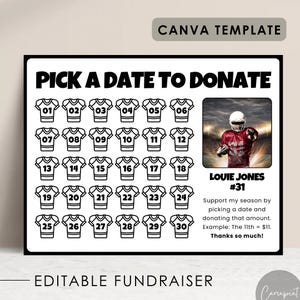 Zbiórka pieniędzy na piłkę nożną dla zbiórki pieniędzy sportowych Szablon edytowalny Kto ma moje plecy, kalendarz zbiórki pieniędzy dla drużyny, wypełnij mój szablon piłkarski
