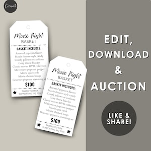Silent Auction Basket Tags Editable Auction Template for Fundraising ...