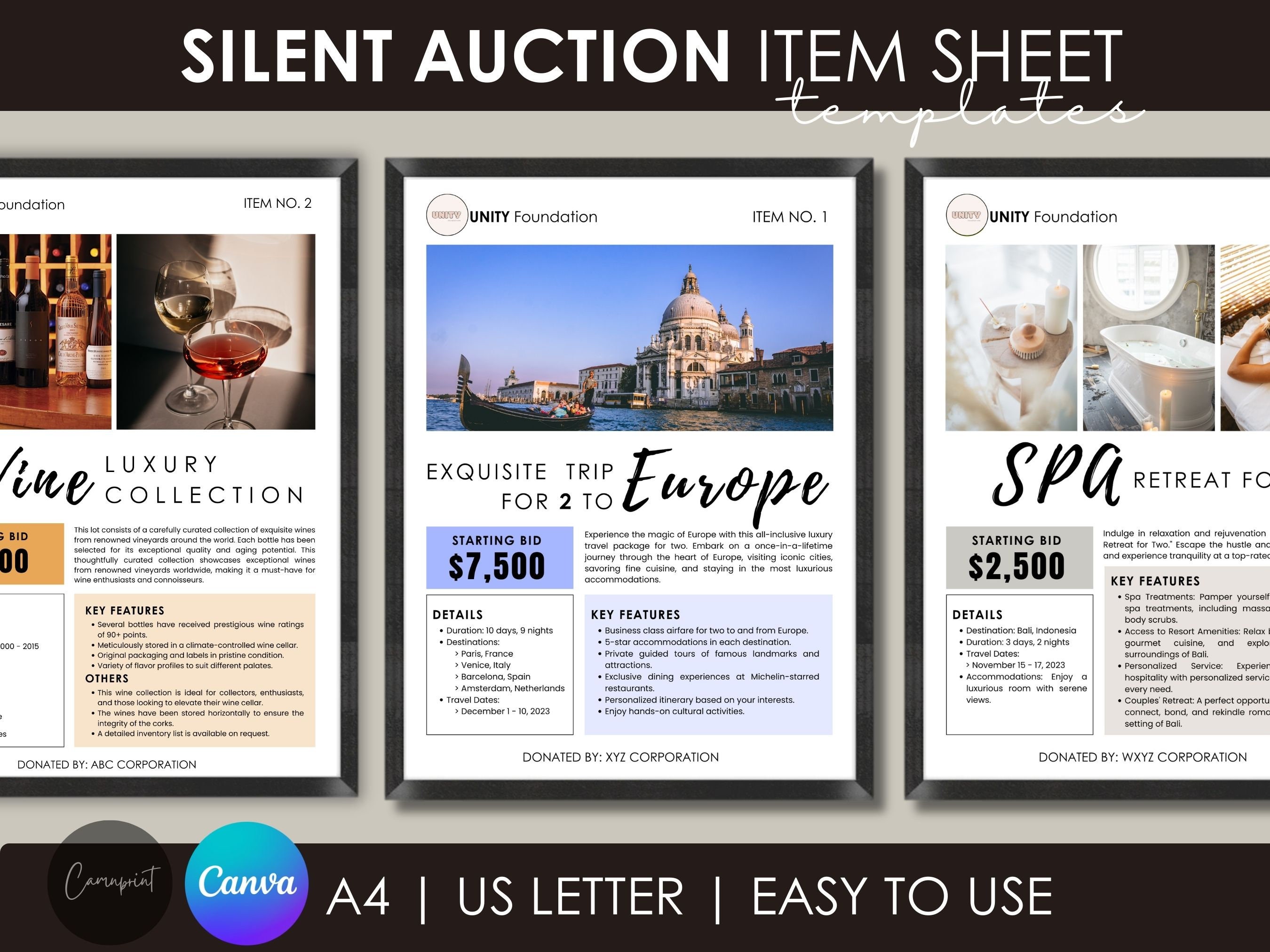 Editable Silent Auction Item Description Sheet, Auction Info Sheet Editable Silent Auction Item Description Sheet, Auction Info Sheet
