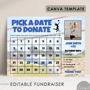 Volleyball Fundraiser Template, Fill My Volleyball Calendar Fundraiser Editable Template, Editable Canva Template, Pick a Date to Donate