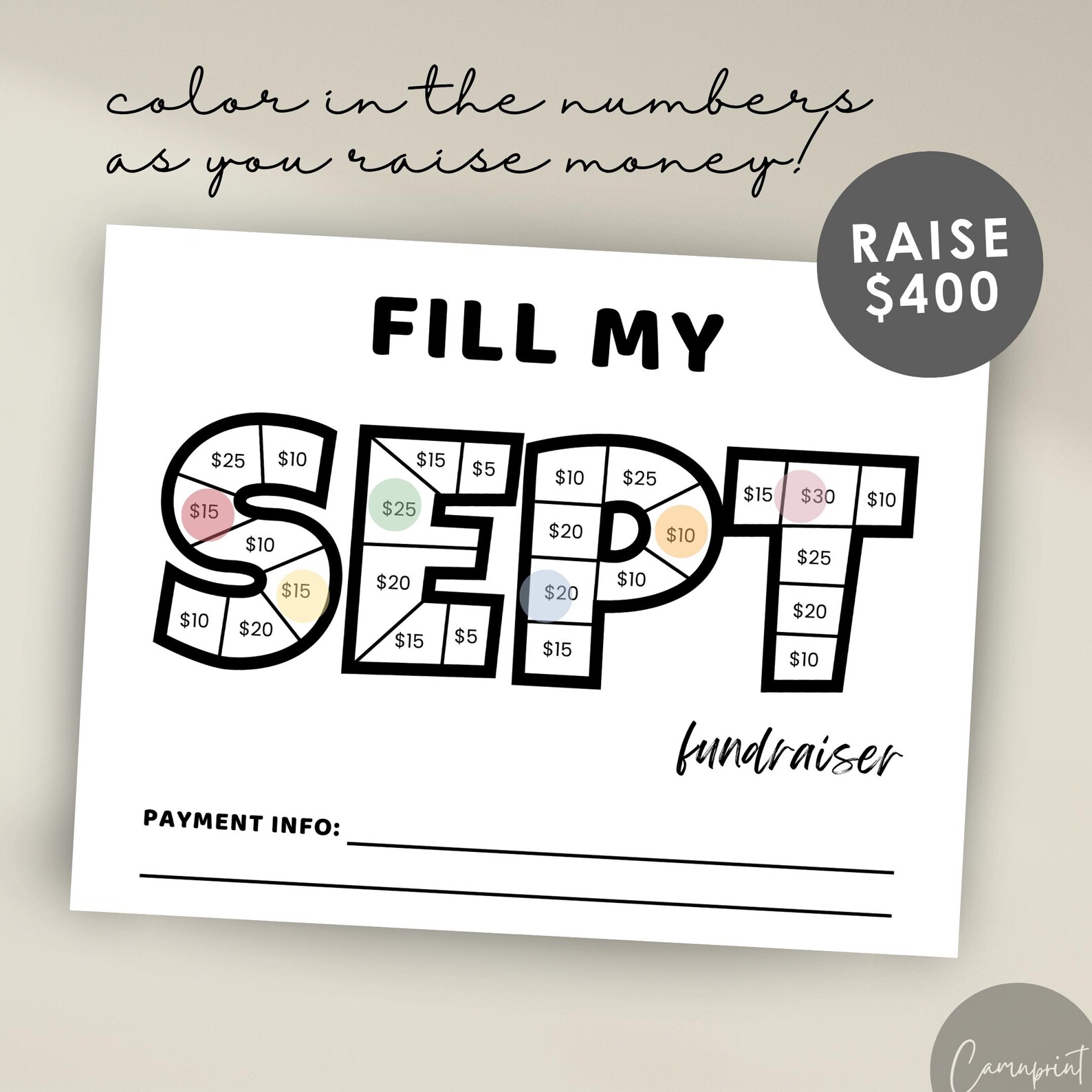 September Raffle Fill My Month September Fundraiser Black Out Board, September Calendar ...