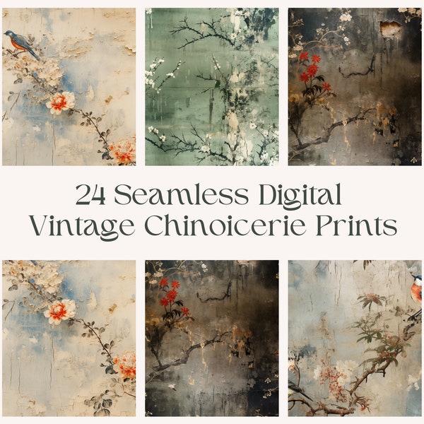 Timeless Chinoiserie Patterns - 24 Digital Prints - High Resolution 300dpi - Instant Download - 16 x 16 Inches - Vintage-Inspired Design