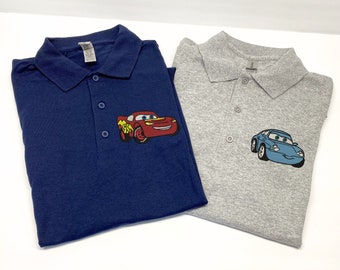 Sally und Mcqueen bestickte Poloshirts, Autos passende Polos, Geschenk für Sie, für Ihn, für Männer und Damen