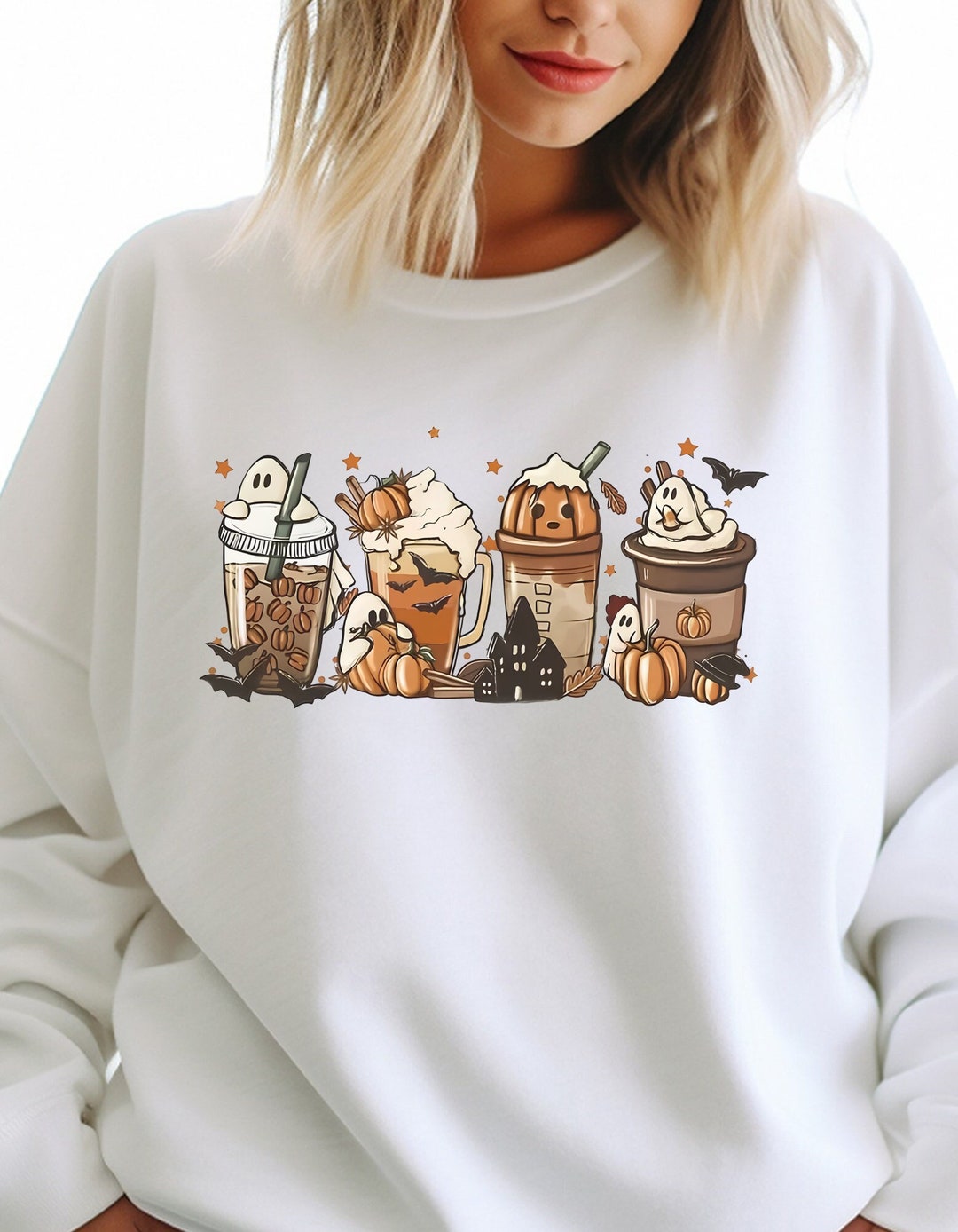 Halloween Jumper Cute Halloween Crewneck Design Coffee Etsy UK