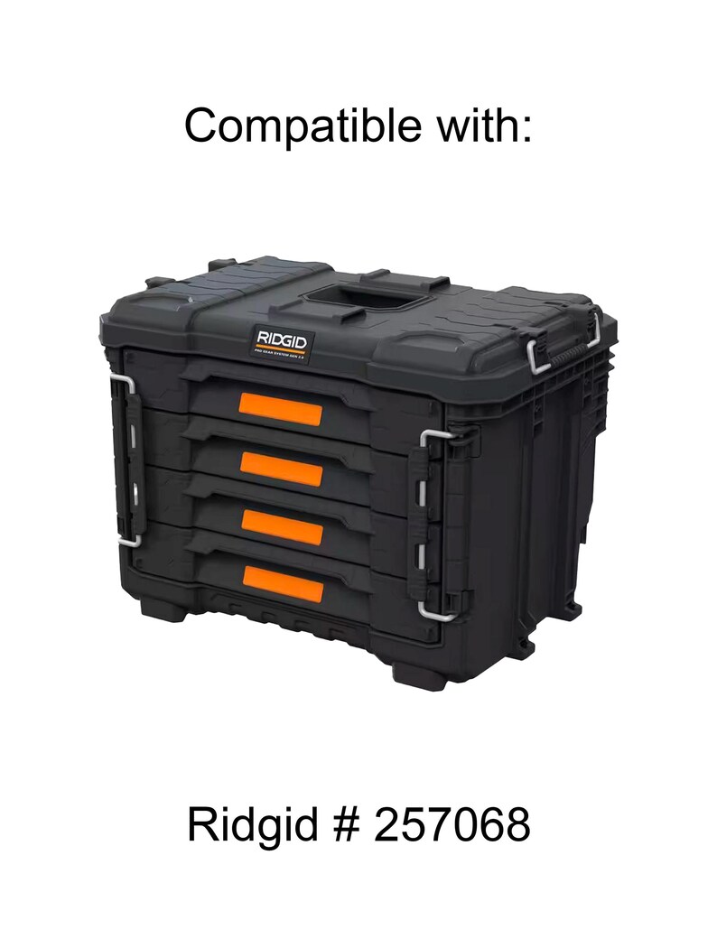 May include: Black Ridgid tool box with four drawers and a silver handle. Compatible with Ridgid # 257068.