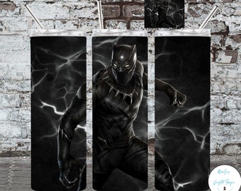 Black Panther Tumbler Wrap, 3D Sublimation Designs for Digital Download, 20oz Skinny Tumbler Sublimation Design Template, Black Panther