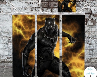Black Panther, 3D 20oz Sublimation Tumbler Designs, Straight & Tapered Tumbler Wrap PNG, Instant Download