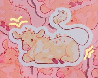 Yellow Spring Cow Laminated Sticker