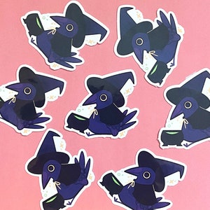 Crow with Cauldron Laminated Sticker / Cute Animal sticker / Vinyl Sticker / Bird sticker / Halloween sticker / Goth sticker