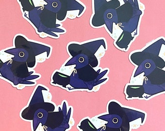 Crow with Cauldron Laminated Sticker / Cute Animal sticker / Vinyl Sticker / Bird sticker / Halloween sticker / Goth sticker