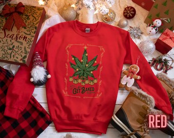 Funny Christmas Weed Sweatshirt for Women and Men, Ugly Christmas Party Sweater, Let's Get Baked Weed Christmas Tree