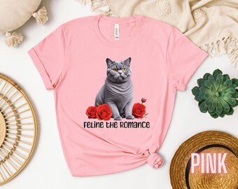 Cat with Roses Valentine's T-Shirt, Feline Romance Tee, Gift for Cat Lover