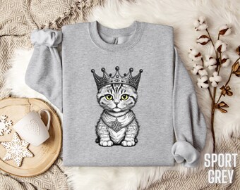 Cute Kitten Sweatshirt, Cute Cat Sweatshirt, King Cat Sweater, Cat Lovers Unisex Sweater, Perfect Gift for Cat Lovers, Warm Cozy Sweatshirt