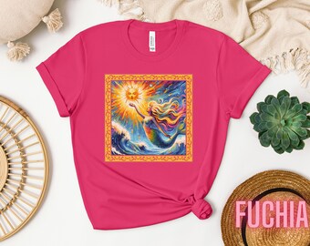 Vintage Mermaid Art T-Shirt, Ocean Sun Illustration, Unisex Tee